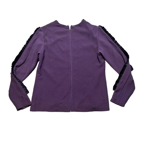 Elenore Blouse Women's Small Vintage 90s Ruffle Trim Raglan Purple Elegant Top - Picture 3 of 8